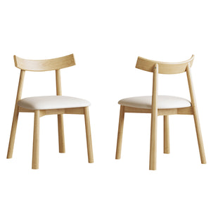 English Elm Set of 2 Armless Wood Dining Chairs Leather Cushioned Ergonomic Curved Back Natural W2700P388274