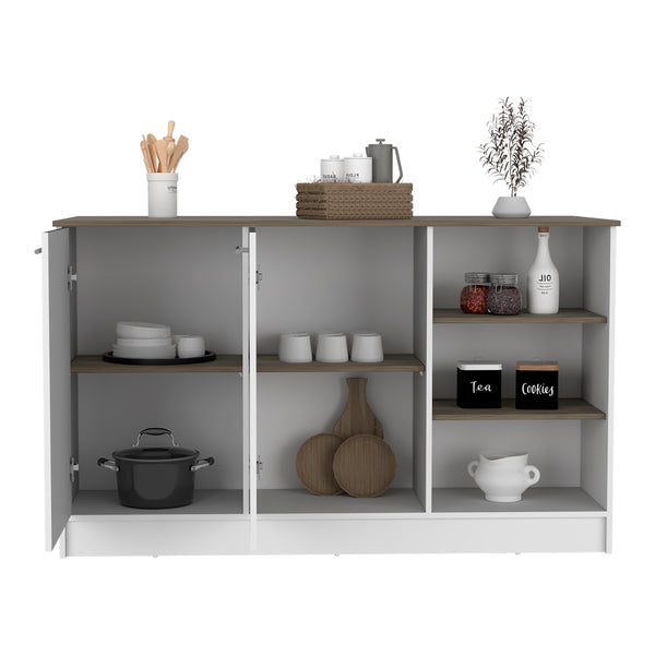 English Elm Ginger Kitchen Island with Three Open Shelves, Two Cabinets, 26" x 59" Prep Top, 33" Clearance B200S00123