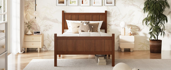 English Elm Twin Platform Bed Vertical Slat Headboard Farmhouse Shaker Wood Grain Finish Bedroom Dark Walnut N733P422478P
