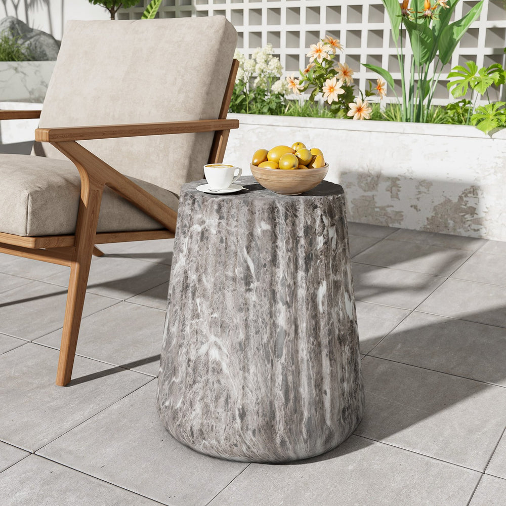 English Elm Christopher Knight Home® - Outdoor Carved Side Table - Modern Lightweight Concrete Pedestal For Indoor & Outdoor Elegance N773P283510B