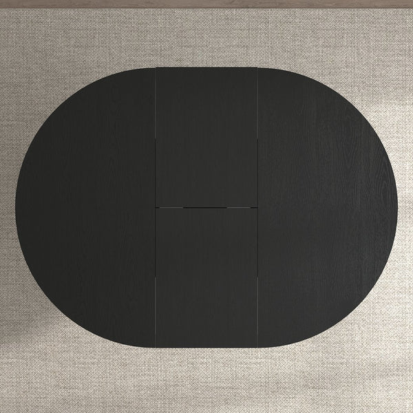 English Elm Dining Table Expandable 43–59" Oval with Removable Leaf, X-Base Farmhouse Style Oak Veneer Black – Seats 6 W1347P202405