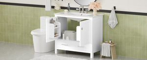 English Elm 36" White Bathroom Vanity with Ceramic Sink, Soft-Close Doors, Divided Drawer & Double Shelves for Organized Modern Bathrooms N729P276609K