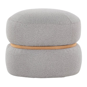 English Elm Contemporary Bouclé Upholstered Ottoman with Natural Wood Base for Living Room B202P223714