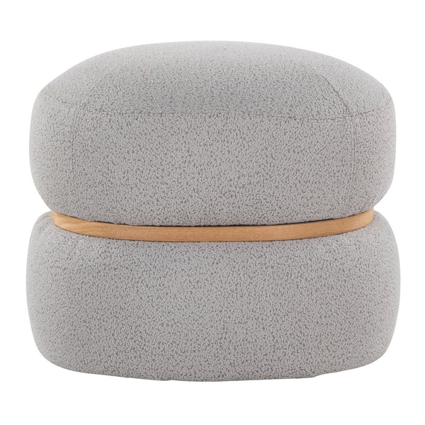 English Elm Contemporary Bouclé Upholstered Ottoman with Natural Wood Base for Living Room B202P223714