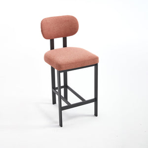 English Elm Bar Stools Set of 2 Upholstered Fabric Seat with Foam Cushion Black Metal Legs Orange W3244P310203