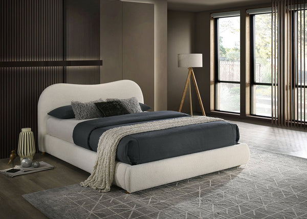 English Elm White Glam Queen Bed with High-Gloss Finish and LED Headboard, Engineered Wood Modern Design White 32 L x 21 W x 15 H B2741S00720