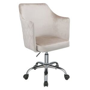 English Elm Champagne Velvet Swivel Office Chair with Chrome Base, Casters & Sloped Arms for Luxe Comfort and Mobility B062P182758