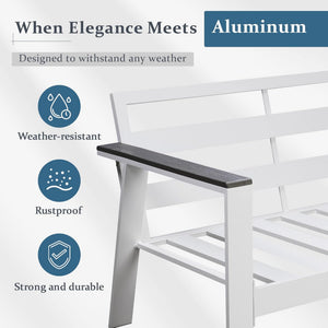 English Elm 52.95" Rust-proof Aluminum Outdoor Loveseat Wood Grain Arms Angled Back Patio B082P454969