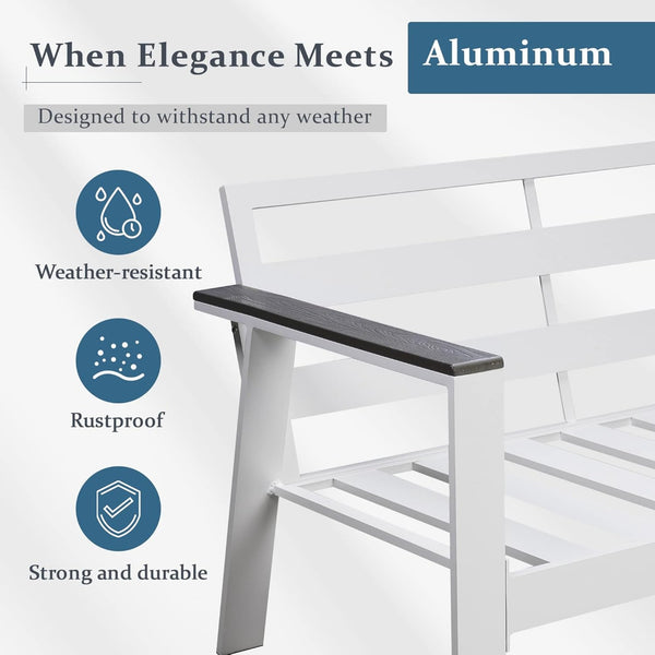English Elm 52.95" Rust-proof Aluminum Outdoor Loveseat Wood Grain Arms Angled Back Patio B082P454969