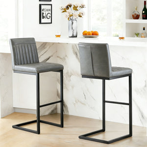 English Elm Faux Leather Counter Stools Set of Two Ergonomic Curved Back Metal Frame Kitchen Seating W5096P400662