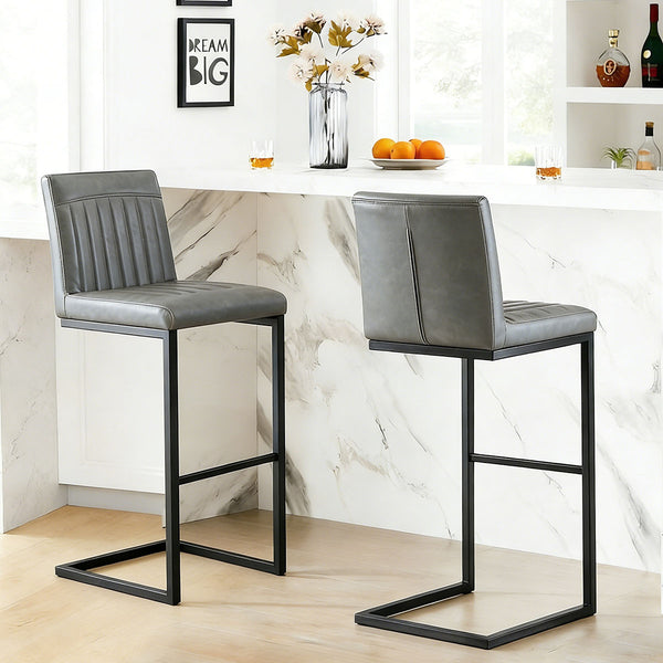 English Elm Faux Leather Counter Stools Set of Two Ergonomic Curved Back Metal Frame Kitchen Seating W5096P400662