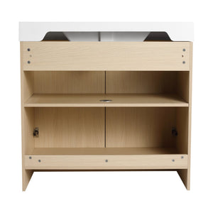 English Elm 36" Freestanding Bathroom Vanity with White Resin Sink, Soft-Close Doors, Adjustable Shelf, Modern Durable Finish W999P239161