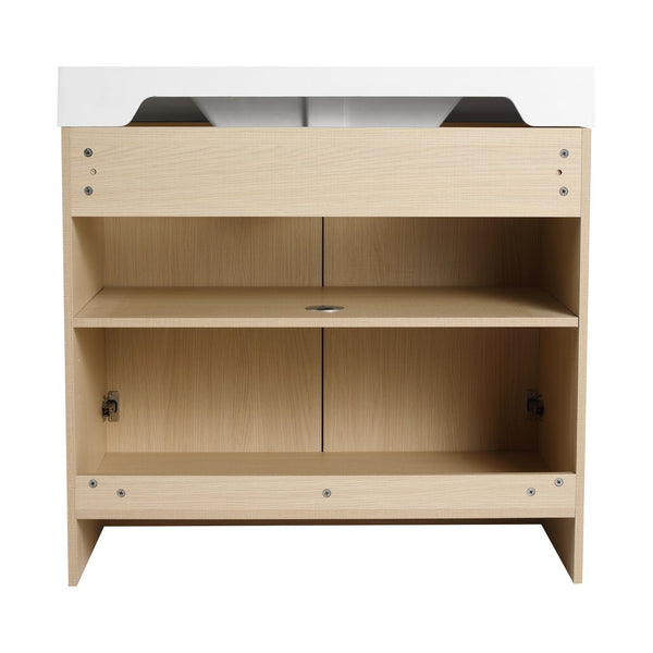 English Elm 36" Freestanding Bathroom Vanity with White Resin Sink, Soft-Close Doors, Adjustable Shelf, Modern Durable Finish W999P239161