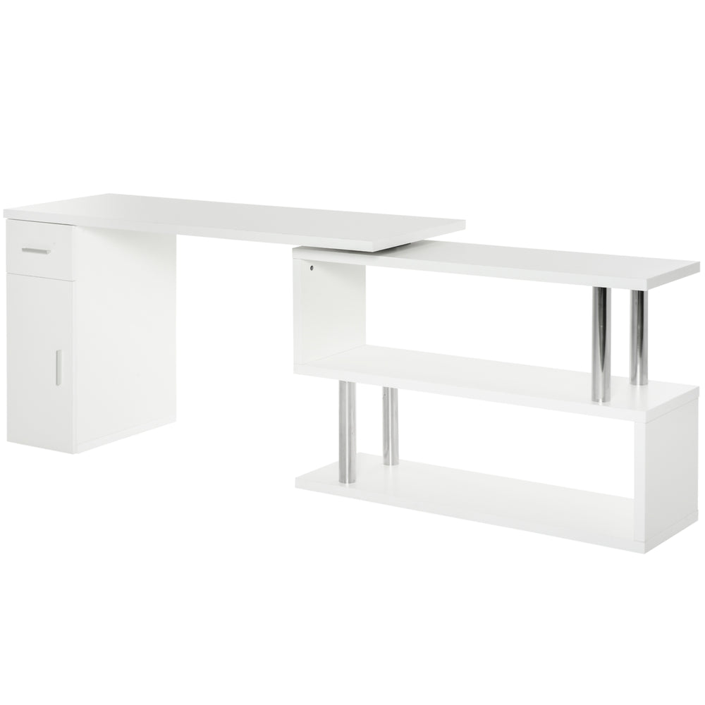 English Elm HOMCOM Space-Saving Rotating L-Shaped Computer Desk 55" with Shelves, Cabinet & Drawer, White W2225P217266