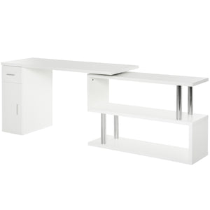 English Elm HOMCOM Space-Saving Rotating L-Shaped Computer Desk 55" with Shelves, Cabinet & Drawer, White W2225P217266