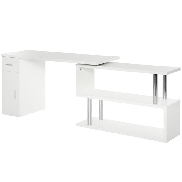 English Elm HOMCOM Space-Saving Rotating L-Shaped Computer Desk 55" with Shelves, Cabinet & Drawer, White W2225P217266