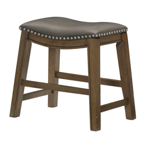 English Elm Miel Saddle Seat Counter Stool Gray Faux Leather Nailhead Trim Solid Wood Base B056P416881