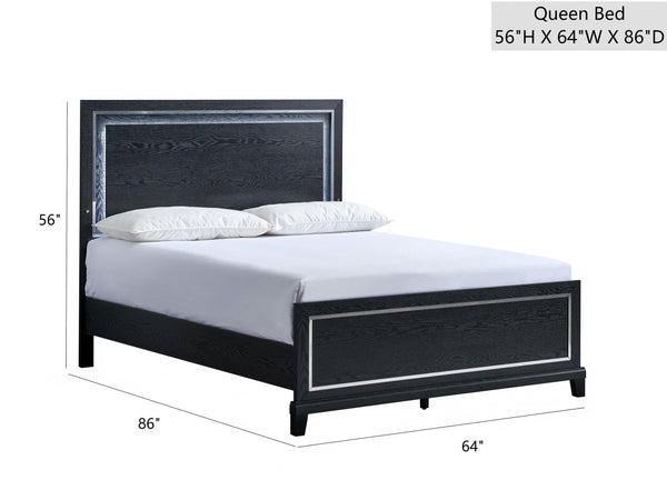 English Elm Livingston Modern Black Queen Panel Bed With Backlit Headboard - Stylish, Functional, And Cozy! B078S00639