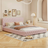 English Elm Queen Size Upholstered Bed With Tufted Headboard, Modern Velvet Platform Bed , No Box Spring Required, Pink