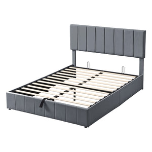 English Elm Queen Linen Upholstered Platform Bed with Hydraulic Lift Storage and Padded Headboard N708P201552E