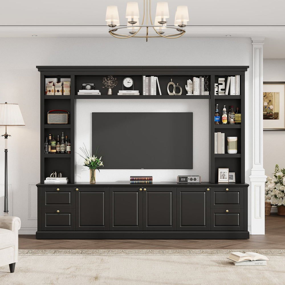English Elm All-in-one Modern Entertainment Center with Bookcase Shelves for Living Room Display Black N710S688101B