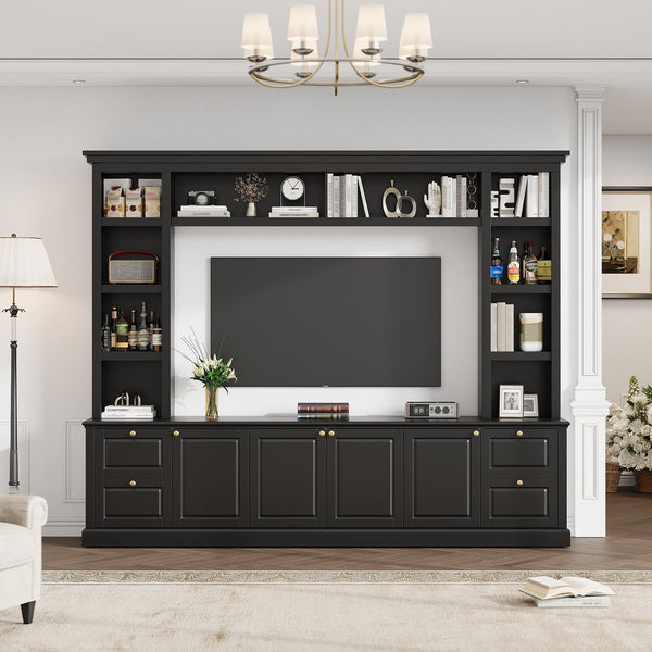 English Elm All-in-one Modern Entertainment Center with Bookcase Shelves for Living Room Display Black N710S688101B