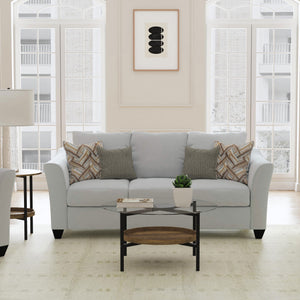 English Elm Alcazar Sand Track Arm Sofa with Toss Pillows, Modern Plush 3-Seater Upholstered in Gray Mist, Tapered Wood Legs B062P354051