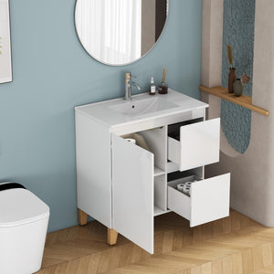 English Elm 31.5-inch Bathroom Vanity Solid Wood Top Ceramic Basin Soft Close Glossy White W3151S00067