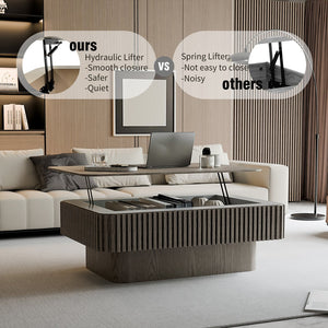 English Elm 38.6'' Fluted Lift Top Coffee Table Wood Veneer Hidden Storage Modern Living Room W1435P337635