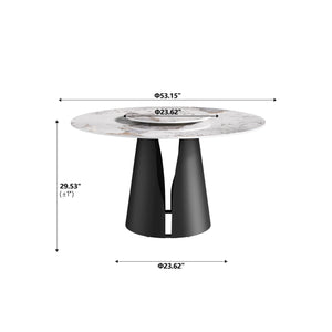 English Elm 53"Modern Round Dining Table With Turntable – Durable Sintered Stone Top & Black Steel Base For 6 Guests W1535S00444