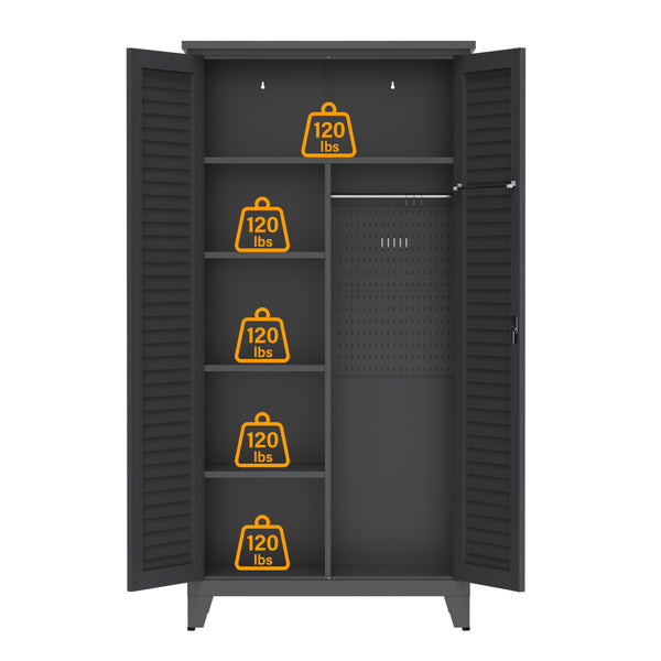 English Elm 73'' Premium Steel Tool Storage Cabinet Slate - Wall-Mountable 73" Vertical Organizer with Pegboard, Shelves, Rods W3387P351629