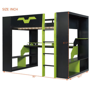 English Elm Full Size Gaming Loft Bed with Rgb Lighting Built-in Desk and Usb Charging Ports Green LT000275AAF