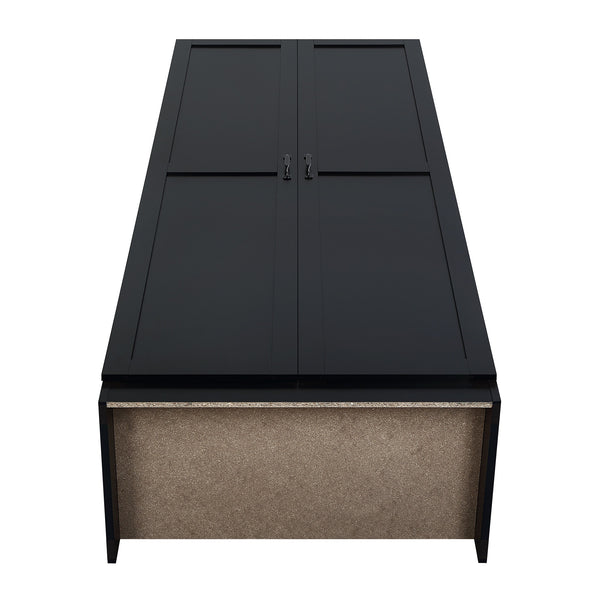 English Elm Cornelia Black Storage Cabinet with 7 Shelves, Soft-Close Hinges, Mop Base & Metal Handles, 71" H B365P397857