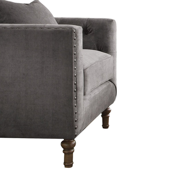 English Elm Grey Accent Chair With Decorative Pillow - Plush Velvet Comfort For Stylish Living Spaces & Lounges B062P209166