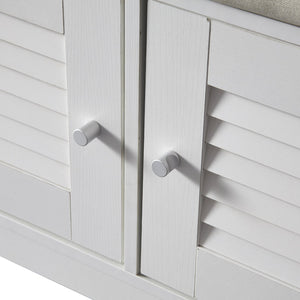 English Elm 28.74"Shoe Storage Bench with Cushion, 2-Door Louver Cabinet, Adjustable Shelves, Breathable Seat W2948P244736