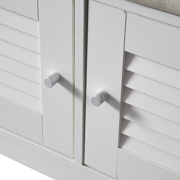 English Elm 28.74"Shoe Storage Bench with Cushion, 2-Door Louver Cabinet, Adjustable Shelves, Breathable Seat W2948P244736