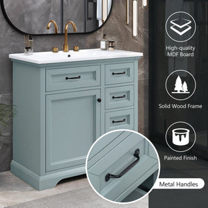 English Elm Christopher Knight Home® - 36" Bathroom Vanity with Ceramic Sink, Soft-Close Doors, 4 Drawers & Ample Storage, Freestanding Grey N759P223021E
