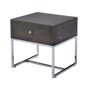 English Elm Grey Oak End Table With Chrome Sled Base - Stylish Modern Storage Solution For Living Room Elegance B062P189217