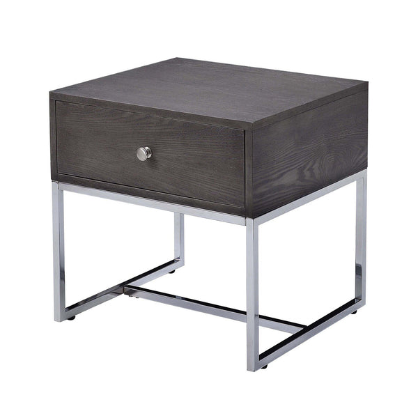 English Elm Grey Oak End Table With Chrome Sled Base - Stylish Modern Storage Solution For Living Room Elegance B062P189217