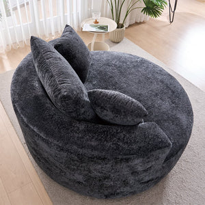 English Elm Round Swivel Barrel Chair Plush Chenille Upholstery Cozy Accent Seat for Any Room Black W2915P338890