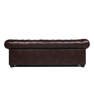 English Elm Traditional Tufted Leather Chesterfield Sofa with Feather-Down Cushions, Nailhead Trim & Wood Legs Brown B193P200145