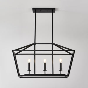 English Elm 3-light Industrial Farmhouse Linear Chandelier Matte Black Metal for Island or Dining W5008P465017