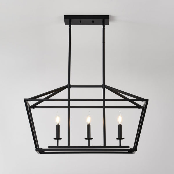 English Elm 3-light Industrial Farmhouse Linear Chandelier Matte Black Metal for Island or Dining W5008P465017