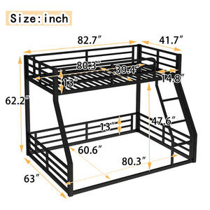 English Elm Metal Twin Xl Over Queen Bunk Bed Frame – Heavy-Duty, Space-Saving Design With Safety Guardrails, Black W1580S00161