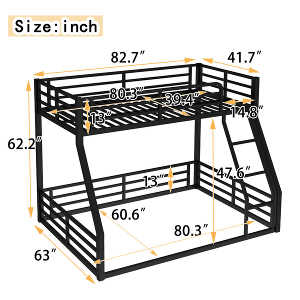 English Elm Metal Twin Xl Over Queen Bunk Bed Frame – Heavy-Duty, Space-Saving Design With Safety Guardrails, Black W1580S00161
