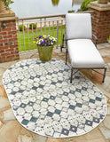 Unique Loom Outdoor Trellis Cardak Machine Made Geometric Rug Ivory and Blue, Navy Blue/Gray/Green 7' 10" x 10' 0"