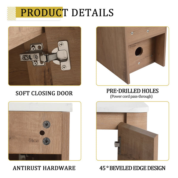 English Elm 36'' Wall-Mounted Bathroom Vanity With Ceramic Vessel Sink, Soft-Close Door & Stylish Storage Shelves W999S00407