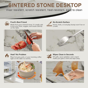 English Elm 59" Round Sintered Stone Dining Table Set With 8 Gray Chairs - Modern Luxury, Scratch & Heat Resistant! W2700S00058