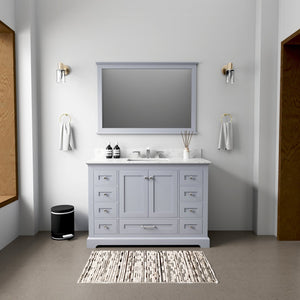 English Elm Dark Grey Single Bath Vanity With Carrara Marble Top - Ample Storage, Soft-Close Drawers & Timeless Style B2731P258212