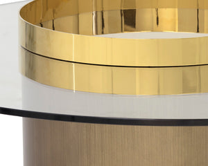 Sunpan Haru Coffee Table – Captivating Contemporary Design with Gold & Brown Stainless Steel Base and Glass Top